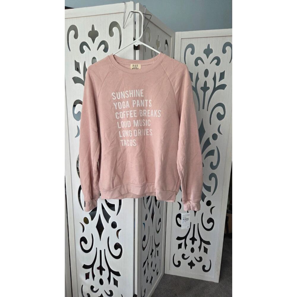 PST Project Social T NWT Pink Graphic Sweatshirt Medium Yoga Coffee Casual